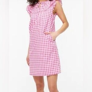 J. Crew Pink Gingham Flutter Sleeve Mini Dress
